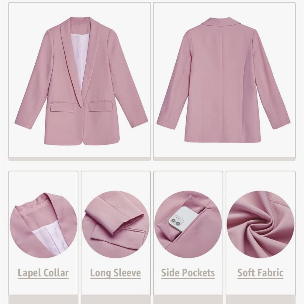 NWOT Womens pink Blazer Jacket Open Front one button with Pockets size XL - Picture 2 of 9